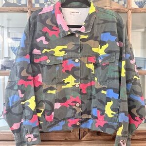 olorful Camo Oversized Denim Jacket Drop Shoulder 100% Cotton S